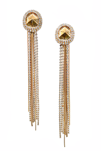 Erickson Beamon Gold Rhinestone and Chain Ultra Long Dangling Earrings