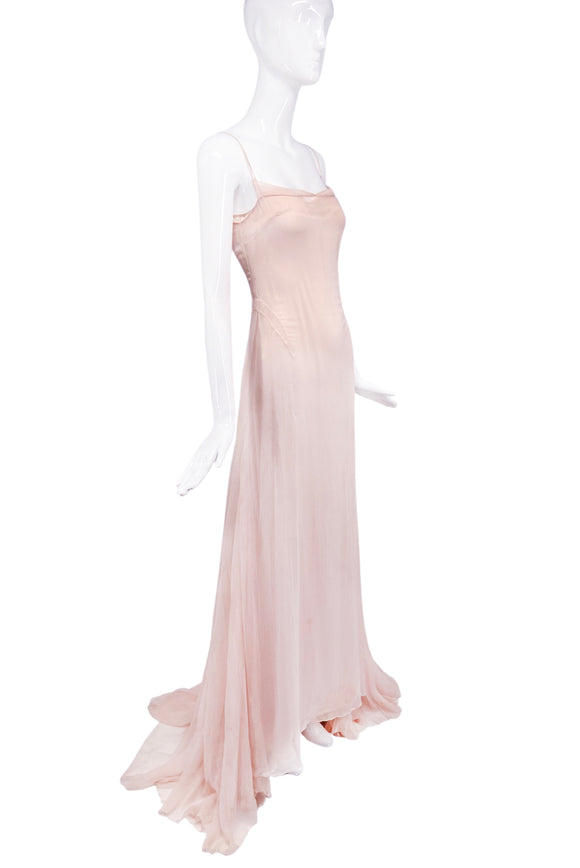 Esteban Cortazar Pale Pink Sheer Chiffon Silk Slip Dress Gown