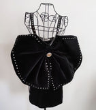 Fausto Puglisi Black Velvet Patent Leather Oversized Bow Studded Dress