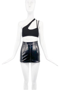 Fiorucci Black Shiny PVC Patent High Waisted Ultra Mini Skirt
