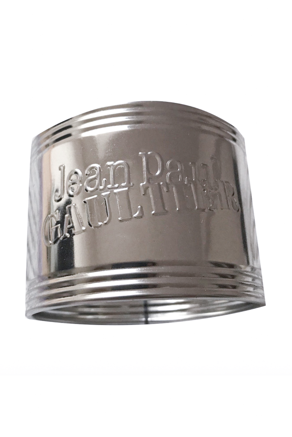 Jean Paul Gaultier Silver Metal Logo Tin Can Textured Bracelet