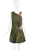 Giles Green Camouflage Print Gold Studded Metal Strap Mini Dress