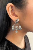 Givenchy Silver Floral Trapeze Earrings with Crystals