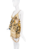 Graeme Armour Gold Leather Ruffle Peplum Dress