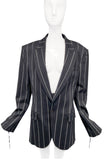 John Galliano Black Pin Stripe Lace Stripe Corset Sleeve Men's Unisex Blazer