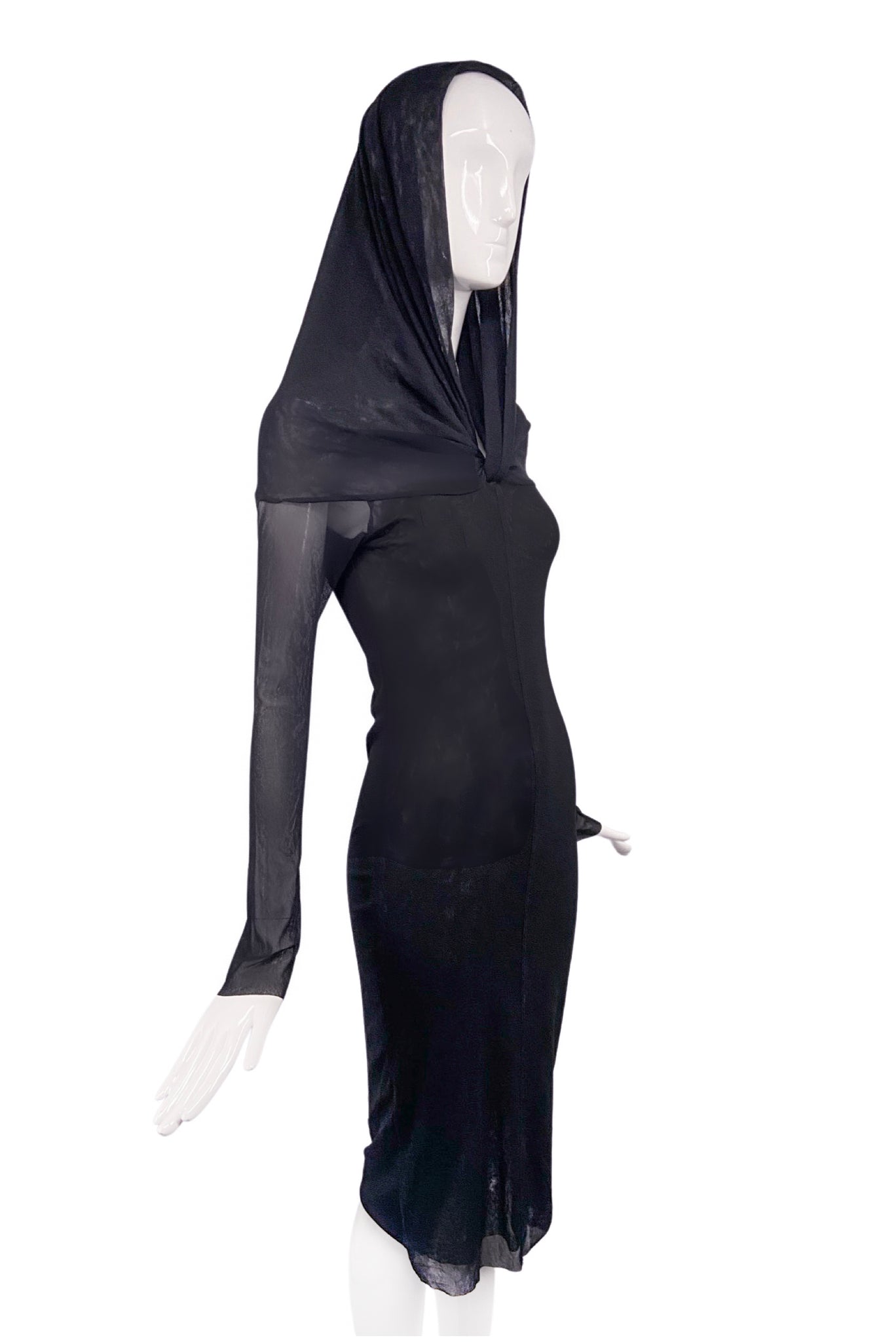 Jean Paul Gaultier Black Nylon Mesh Nun Habit Hood Stretch Dress PaumLosAngeles Jean Paul Gaultier Black Nylon Mesh Nun Habit Hood Stretch Dress PaumLosAngeles