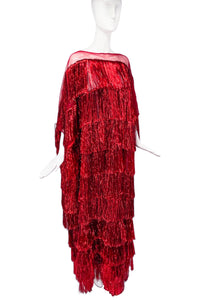 Julia Clancey Red Metallic Lurex Fringe Caftan Dress