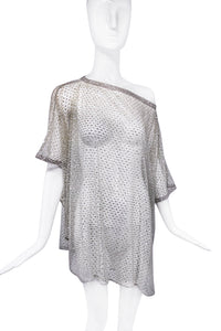 Julia Clancey Silver Grey Sheer Glitter Dot Top Dress