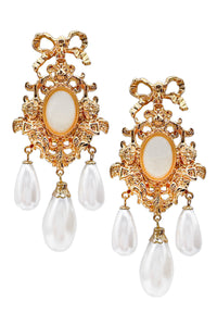 Vintage Gold Baroque Lacroix Style Pearl Drop Chandelier Earrings