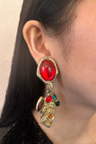 Christian Lacroix Gold Ruby Red & Gemstone Gripoix Earrings