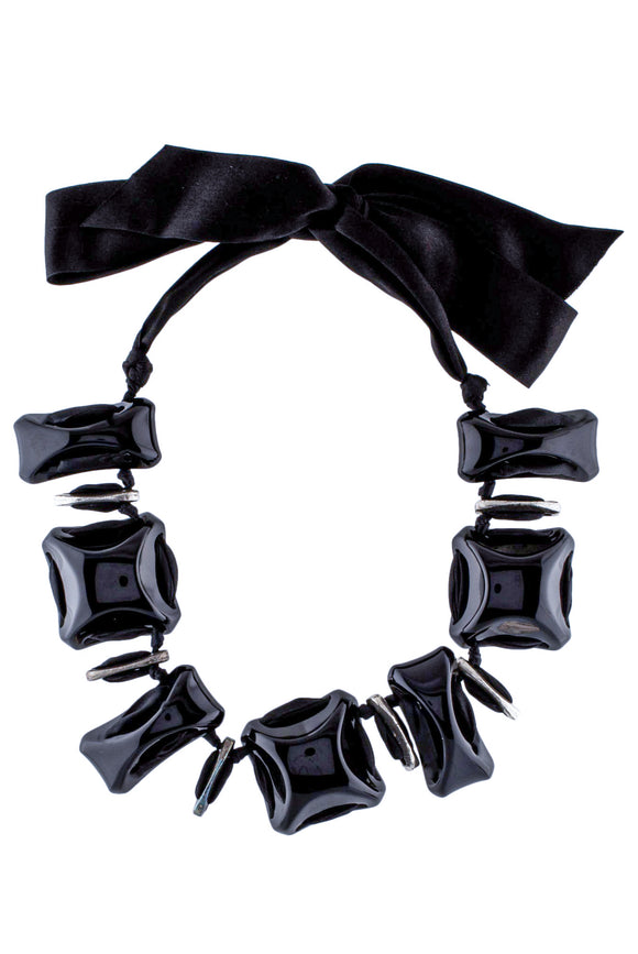 Lanvin Black Resin Bakelite Geometric Necklace #