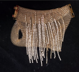 Lanvin Gold Knit Chain Mesh Chainmail Crystal Fringe Glove Bracelet