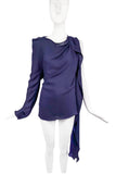 Lanvin Midnight Blue Silk One Sleeve Asymmetric Draped Top Dress Fall 2010
