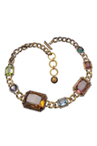 Lanvin Amethyst, Aquamarine, Peridot Gem Stone Crystal on Gold Link Round Chain Necklace