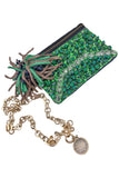 Lanvin Green Crystal Sequin Clutch Bag with Gold Chain