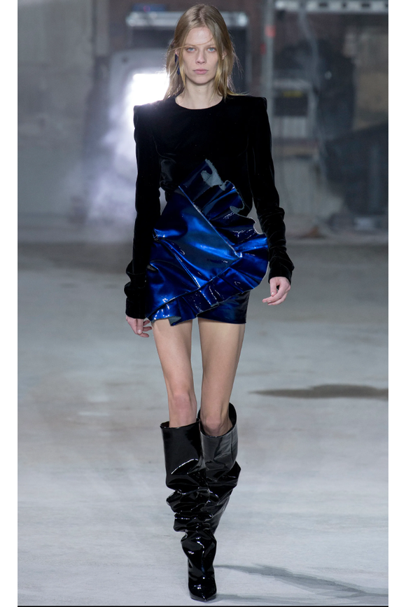 Saint Laurent Blue Patent Leather Ruffle Sci-Fi Couture Skirt Fall 2017 Runway