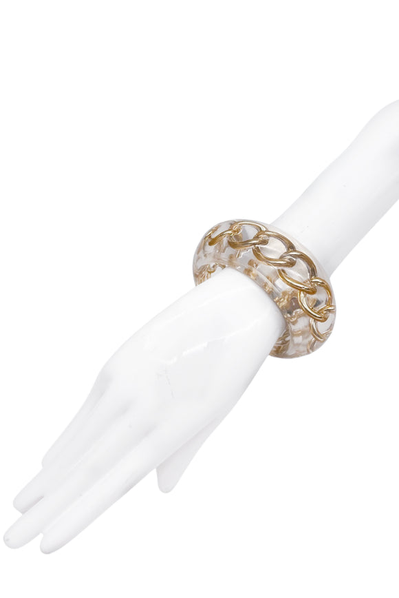 Armani Oversized Lucite Gold Chain Bangle Bracelet