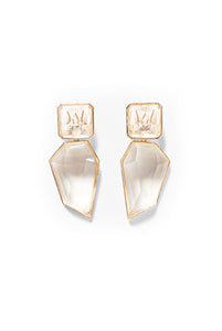 Vintage Gold Square Lucite Rock Crystal Earrings