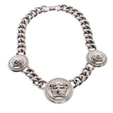 Versace Silver Triple Medusa Coin Chain Peridot Crystal Necklace Fall 2104 Campaign