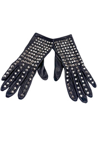 Manokhi Black Leather Silver Studded Gloves
