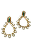 Mawi London Gold Pearl Hoop Emerald Green Earrings
