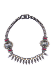 Mawi London Gunmetal Ruby Red Spike Crystal Necklace
