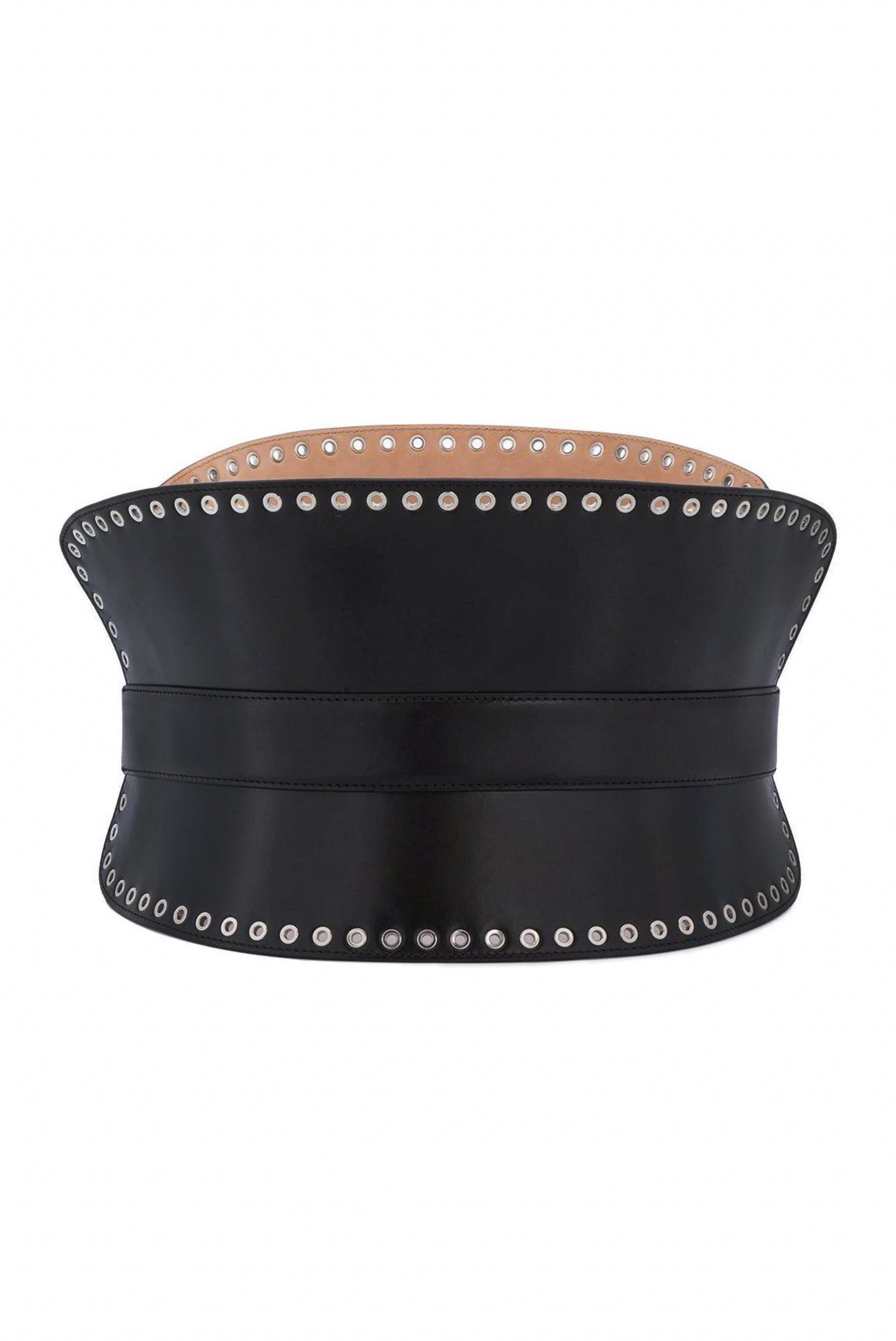 小物 mukcyen corset belt Alexander McQueen Black Leather Silver Metal Grommet Eyelid Corset