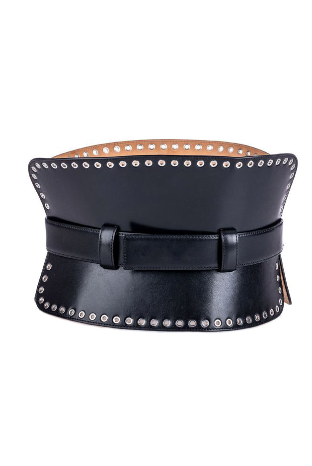 Alexander McQueen Black Leather Silver Metal Grommet Eyelid