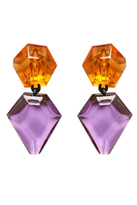 Monies Amber Orange Amethyst Purple Lucite Resin Rock Crystal Earrings