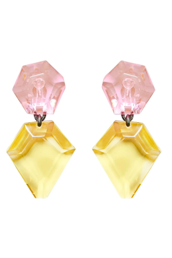 Monies Pink Canary Yellow Lucite Resin Chunky Diamond Earrings