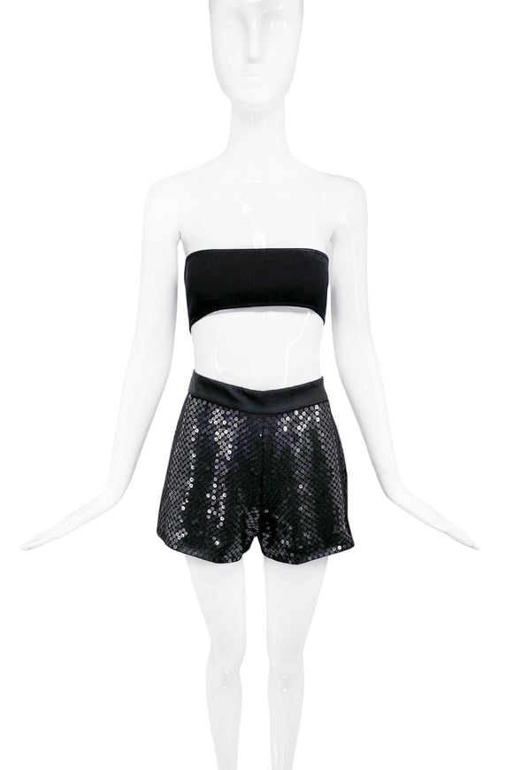 Moschino Black Sequin Hot Shorts Pants Saint Laurent Style