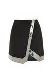 Mugler x David Koma Black Wool Mini Skirt with Silver Metallic Trim Detail