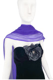 Nina Ricci Black Velvet Bustier Dress Gown with Glitter Flower and Purple Chiffon Scarf