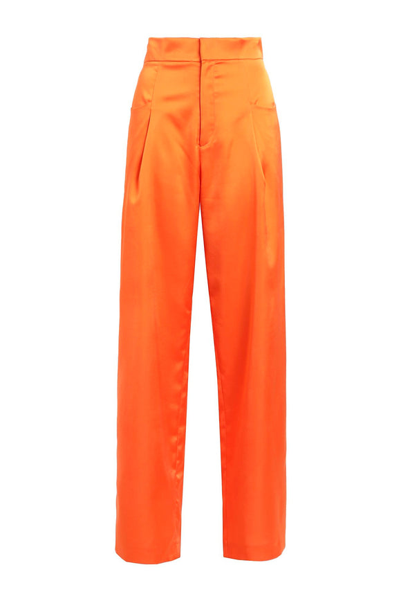 NineMinutes Italy Neon Orange Satin High Waisted Suit Pants