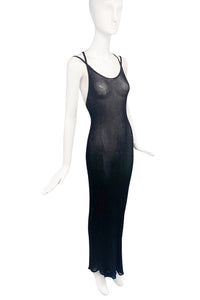 House of Field by Patricia Field Black Sheer Glitter Stretch Spaghetti Strap 90's Dress Gown