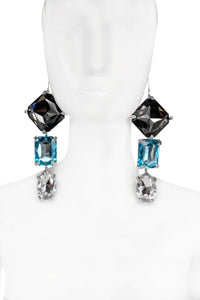 Paumé Atelier Silver Oversized Smoked Grey Quartz Aquamarine Blue Crystal Headband Earrings