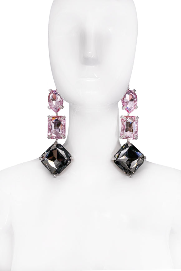 Paumé Atelier Silver Double Pink Smokey Grey Crystal Earrings