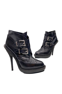 Phi New York Black Jeepers Creepers Buckle Platform High Heeled Boots Shoes