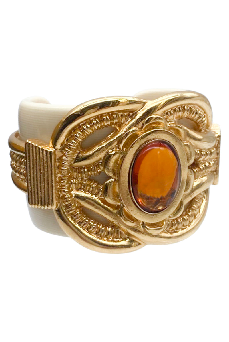Vintage Escada White Resin Cuff Bracelet with Gold Barque Detail with ...