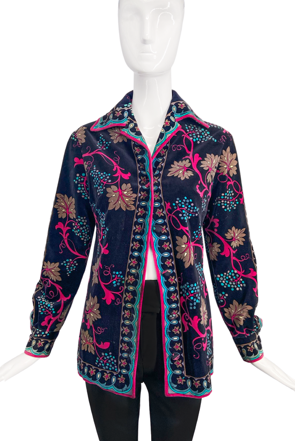 Emilio Pucci Vintage Velvet Black Jacket with Floral Print