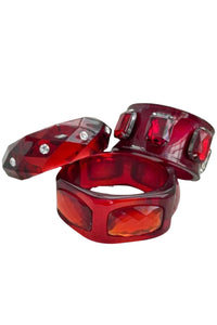 Vintage Red Lucite Red Square Crystal Bracelet Set of 3