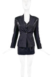 Richard Tyler Black Metallic Sparkle 90's Three Piece Suit - Mini Skirt & Fitted Vest & Blazer Suit Jacket