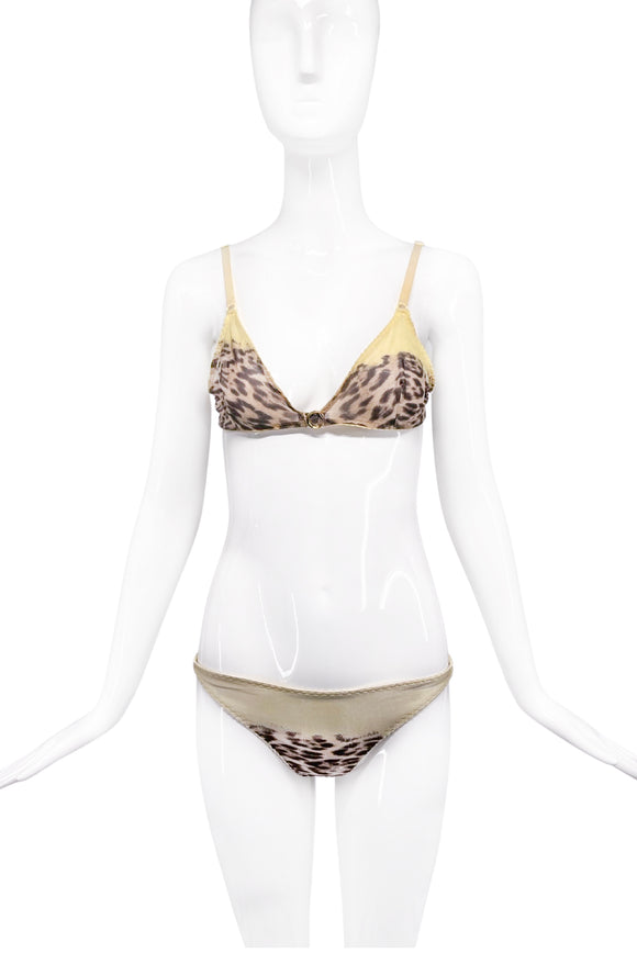 Roberto Cavalli Yellow Leopard Silk Bra Panty Set