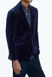 Vintage Blue Velvet Tuxedo Smoking Suit Jacket Blazer