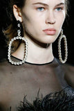 Saint Laurent Silver Diamond Hoop Earrings with Black Diamond Details