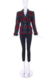 Vivienne Westwood White Ruffle Bow Front "Pirate" Blouse with a Saint Laurent Rive Gauche Tartan Fitted Jacket