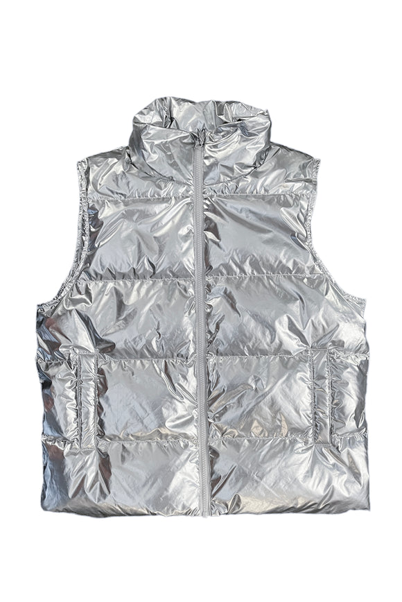 Silver Puffer Metallic Shiny Vest