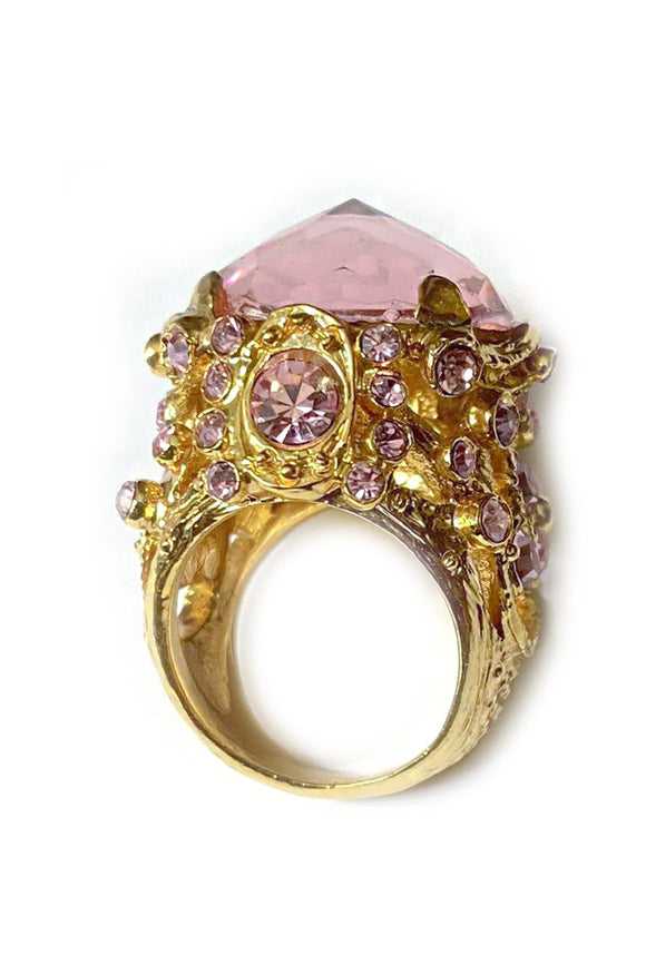 Sonia Rykiel Gold Pink Gem Stone Oversized Ring