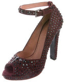 Alaia Maroon Burgundy Red Jet Black Crystal Studded Ankle Strap Shoes