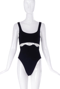 Vintage Black Bathing Suit with PVC Wave Cut-Out Detail